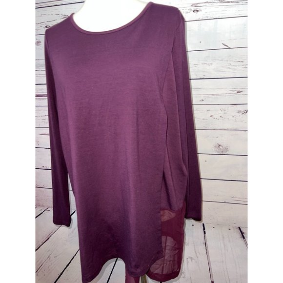 Soft Surroundings Touch of Sheer Tunic Top size Large Shirt 2CM00 Purple Blouse - Picture 6 of 8